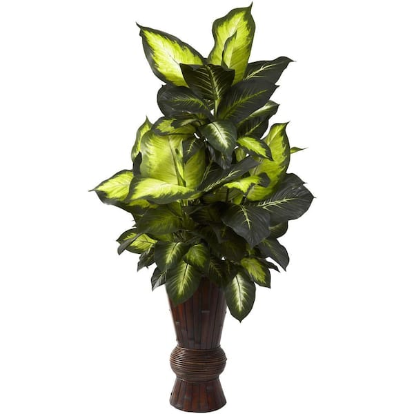 Nearly Natural Artificial Golden Dieffenbachia with Bamboo Planter