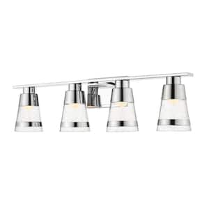 Ethos 32 in. 4-Light Chrome Integrated LED Shaded Vanity Light with Clear Seedy Glass Shade