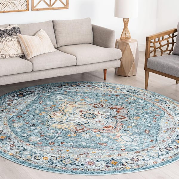 Wakefield Oriental Gray Blue 6 ft. Round Indoor Area Rug