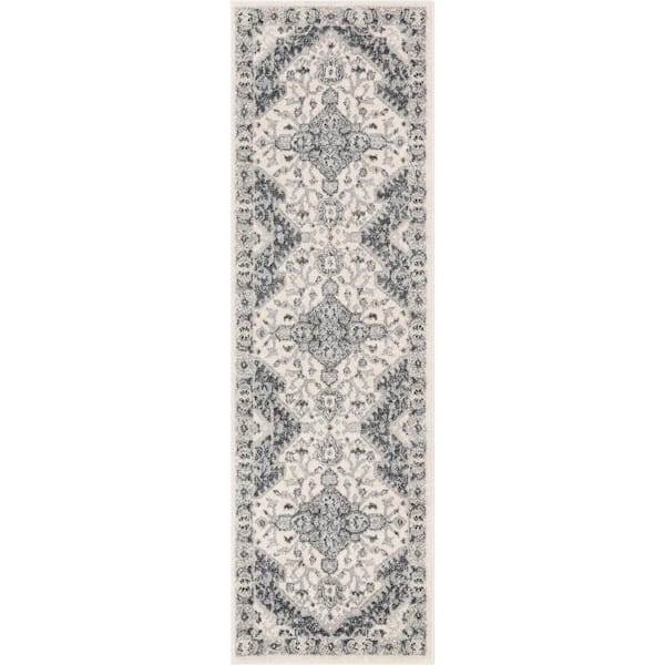 Well Woven Topkapi Monza Vintage Medallion Oriental Grey 2 ft. 3 in. x 7 ft. 3 in. Runner Rug Distressed
