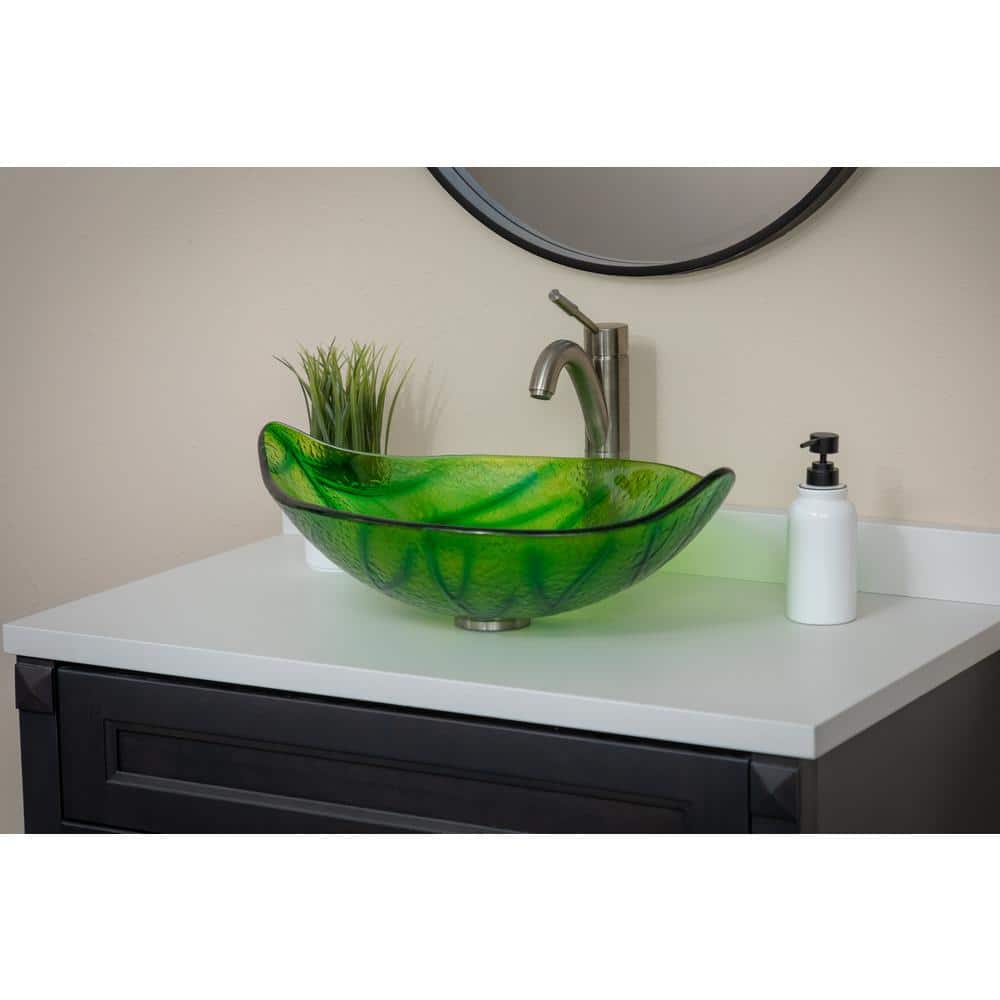 Green Leaf Shaped Tempered Glass Vessel Sink