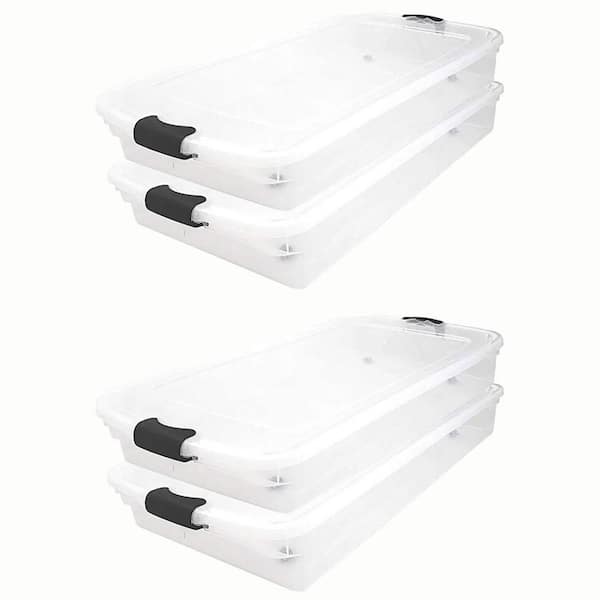 HOMZ 60-Qt. Latching Lid and Easy Grip Underbed Storage Container, Clear (4 Pack)