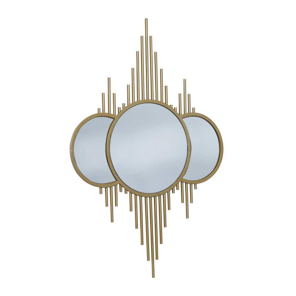Elegant Sunburst Gold Wall Mirror with Triple Circle Fusion Design, 27" x 39"