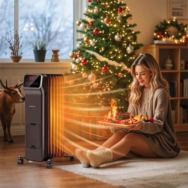 1500-Watt Black Indoor Electric Oil Filled Radiator Radiant Space Heater with Remote Control 3-Modes 24-H Timer