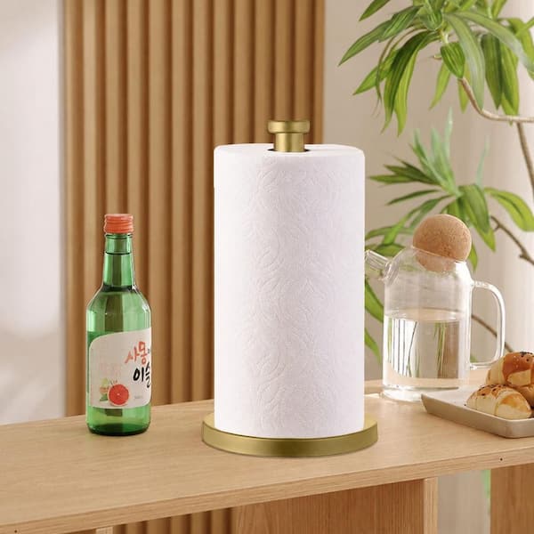 Stainless Steel Gold Paper Towel Holder with Weighted Base for Kitchen and Bathroom Countertop