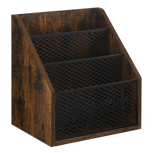 Rustic Brown 11.5 in. x 12.5 in. Wood Freestanding Magazine Rack