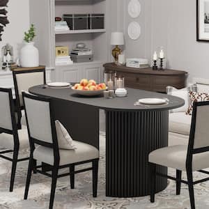 Abberton Black Color Oak Wood Double Pedestal Base 60 in. x 33.5 in. Oval Dining Table (Seats 6)