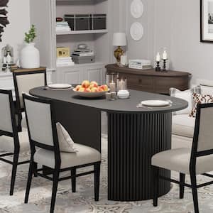 Abberton Black Color Oak Wood Double Pedestal Base 67 in. x 33.5 in. Oval Dining Table (Seats 6)