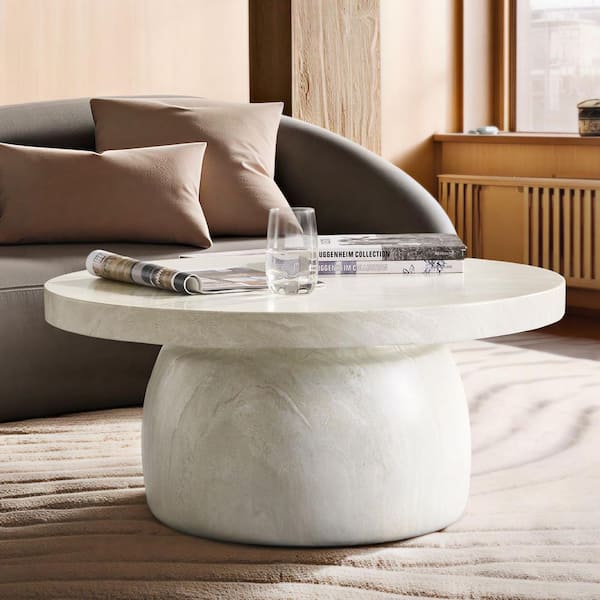 Andolise 31.5 in. Beige Modern Round Faux Marble Coffee Table
