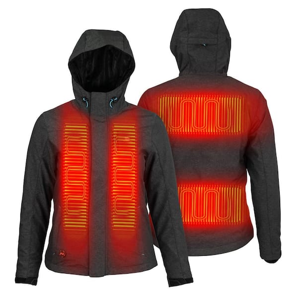 Women's Medium Heather Grey Adventure Heated Jacket with (1) 7.4-Volt Battery and Micro USB Charging Cable