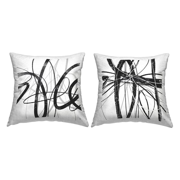Stupell Industries Abstract Chaotic Scribble Black Square Outdoor Throw Pillow 2-Pack