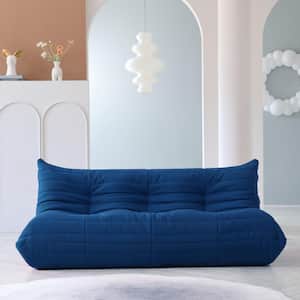 68.9 in. Armless Teddy Velvet Rectangle Anti-Skip Bean Bag 3 Seats Lazy Sofa Couch in Blue