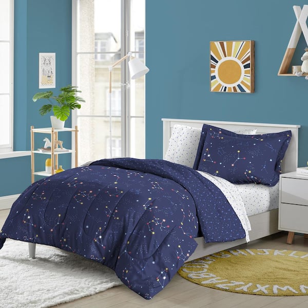 Zodiac 5-Piece Navy 100% Polyester Twin Bed-In-A-Bag