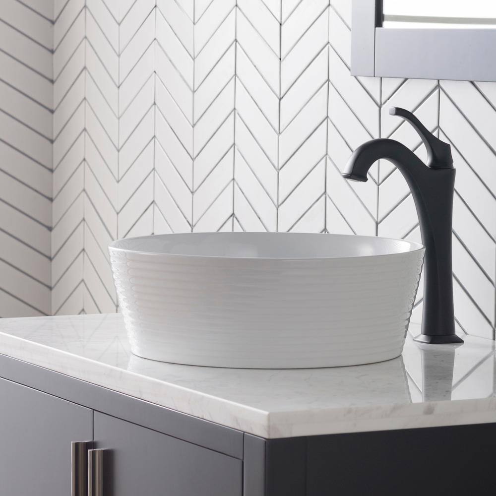Viva Round White Ceramic Vessel Sink with Pop-Up Drain