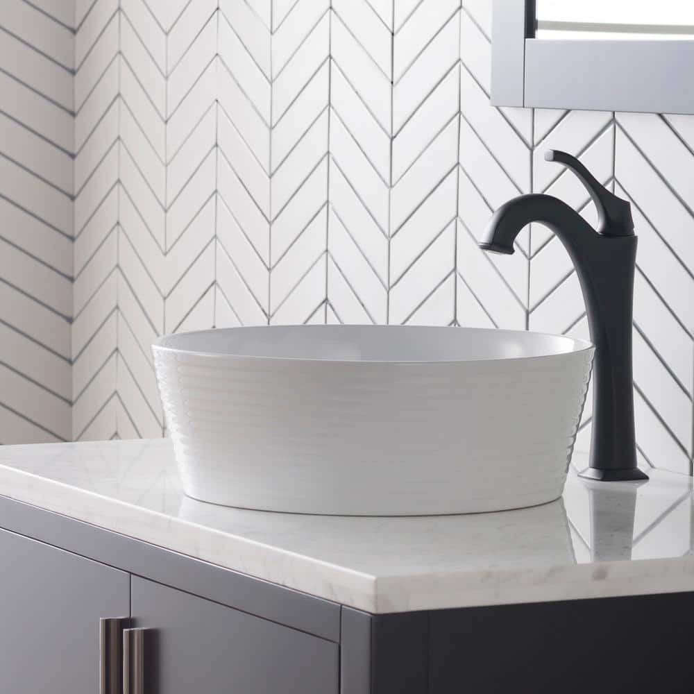 White Round Ceramic Vessel Bathroom Sink with Ultra-Slim Edges