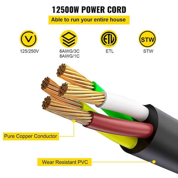 Power Cord 15 ft. 6/3 Jacket Rated 50 Amps 125/250-Volts RV Extension Cord with Lighted End and Locking Plug