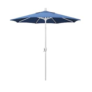 7.5 ft. Matte White Aluminum Market Push Tilt Patio Umbrella in Frost Blue Olefin