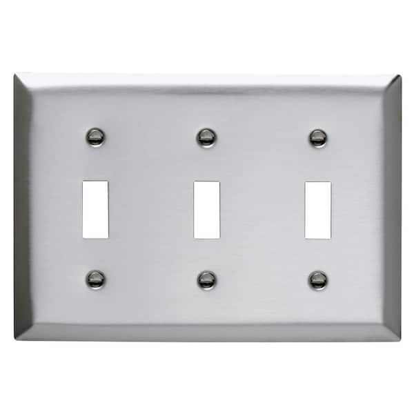Pass & Seymour 302/304 S/S 3 Gang 3 Toggle Wall Plate, Stainless Steel (1-Pack)