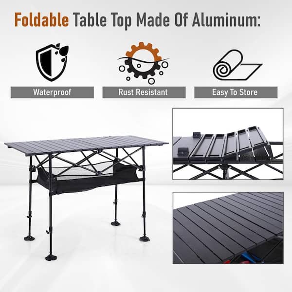 SUGIFT Portable Roll Up Gray Aluminum Folding Camping Table with Carrying  Bag SGFT88301 - The Home Depot
