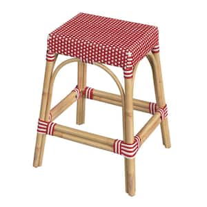 Robias 24.5 in. Red and White Dot Backless Rectangular Rattan Counter Stool (Qty 1)