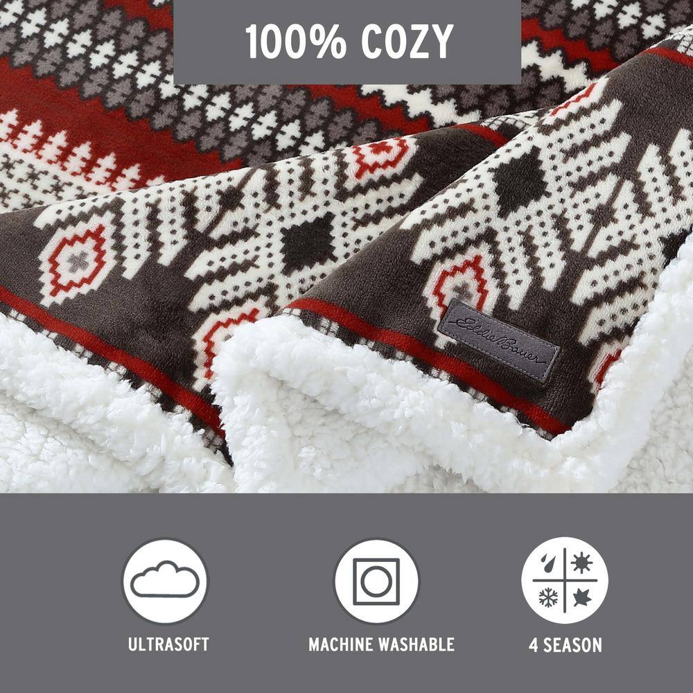 Sycamore Brown Plush Fleece and Sherpa Reversible Throw Blanket