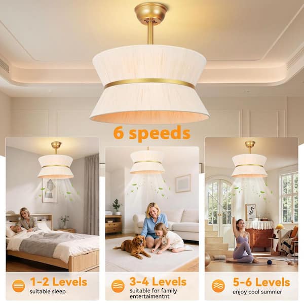 20 in. Indoor Gold Boho Ceiling Fan with Light and Remote, Rattan Downroad Mount Fandelier for Bedroom, Living Room