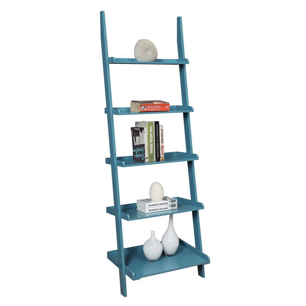 Blue Pine Wood 5-Tier Bookshelf Ladder
