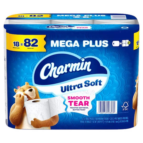 Ultra-Soft Smooth Tear Toilet Paper Rolls (18 Mega Plus Rolls)