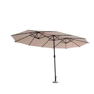15 ft. Double-Sided Market Patio Umbrella with Solar LED Lights in Beige