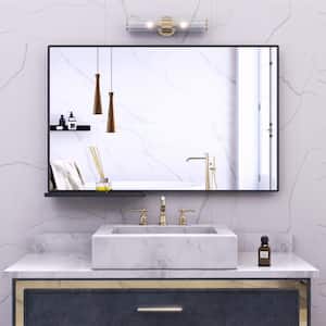 40 in. W x 30 in. H Aluminum Framed Black Vanity Mirror Rectangular Wall Mirror Modern Bathroom Mirror Storage Shelf