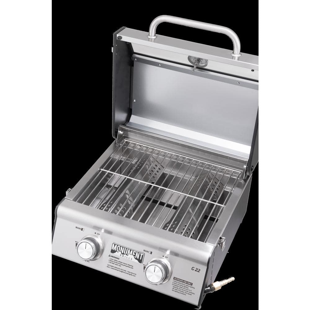 Portable Stainless Steel 2-Burner Propane Gas Grill with Clearview Lid