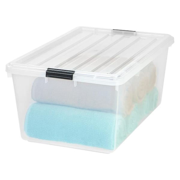 56 Quart Large Storage Bins Waterproof, Utility Tote Organizing Container  Box with Buckle Down Lid, Collapsible Clear Plastic Storage Box, for Toys