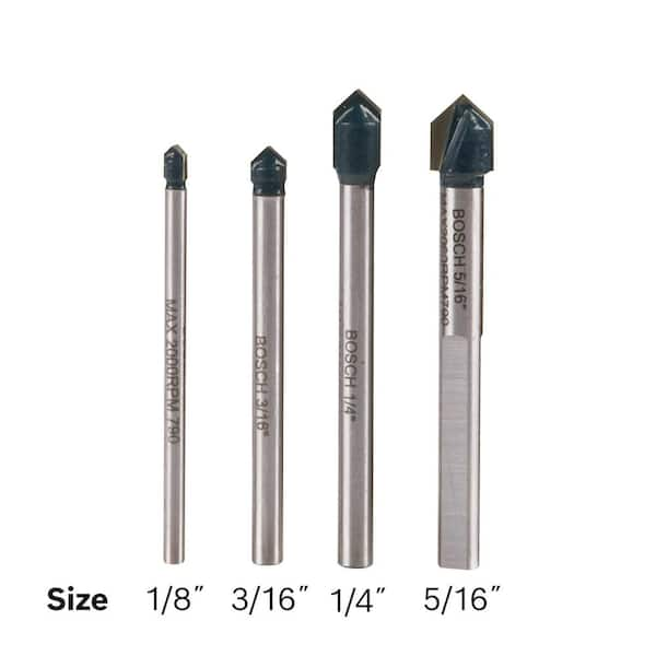 Glass and Tile Carbide Tipped Drill Bits Set (4-Piece)