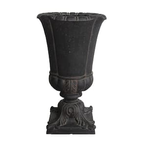 16.25 in. x 26.5 in. Cast Stone Parisian Entrance Urn in Aged Charcoal