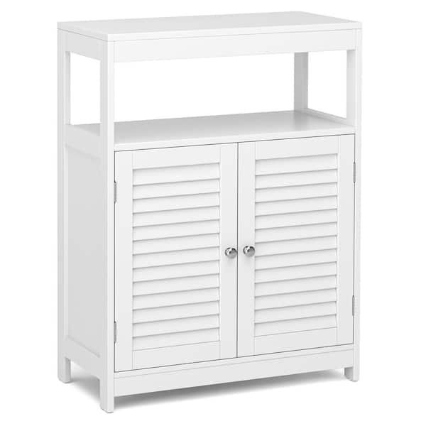 Costway White Bathroom Floor Accent Cabinet with Double Shutter Doors