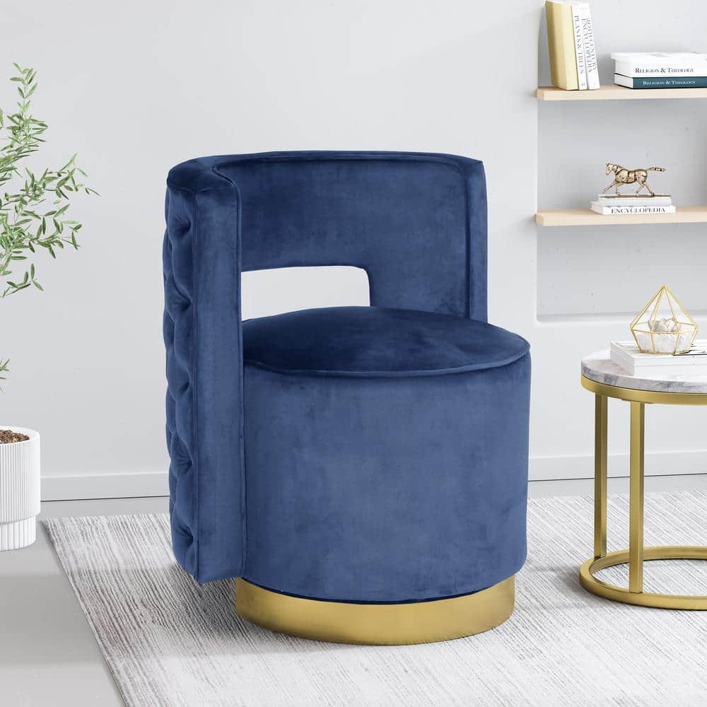 Cobalt and Copper Velvet Swivel Club Chair with Open Back