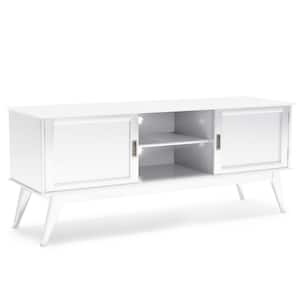 Draper Solid Hardwood 60 in. Wide Mid-Century Modern TV Media Stand in White for TVs up to 65 in.