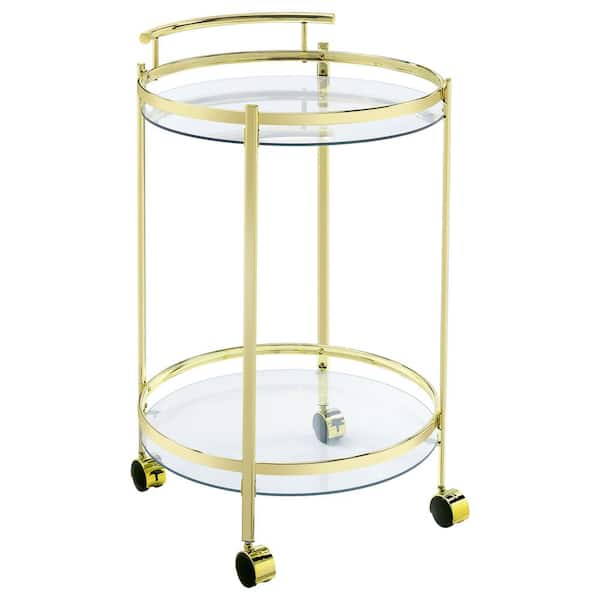 Coaster Chrissy Brass Round Glass Bar Cart with Wheels