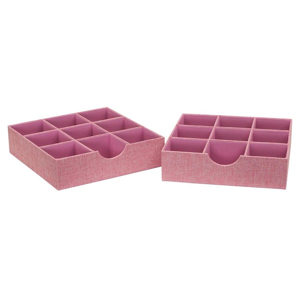 HOUSEHOLD ESSENTIALS 12 in W x 3 in. H Carnation Pink 1 Drawer 9 Section Hard-Sided Trays (2-Pack)