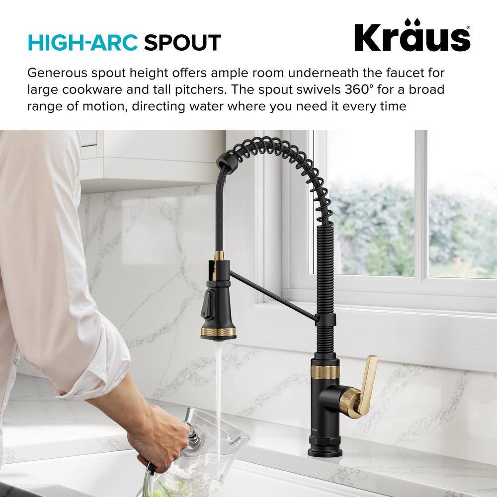 Allyn Matte Black and Brushed Brass Pull-Down Kitchen Faucet