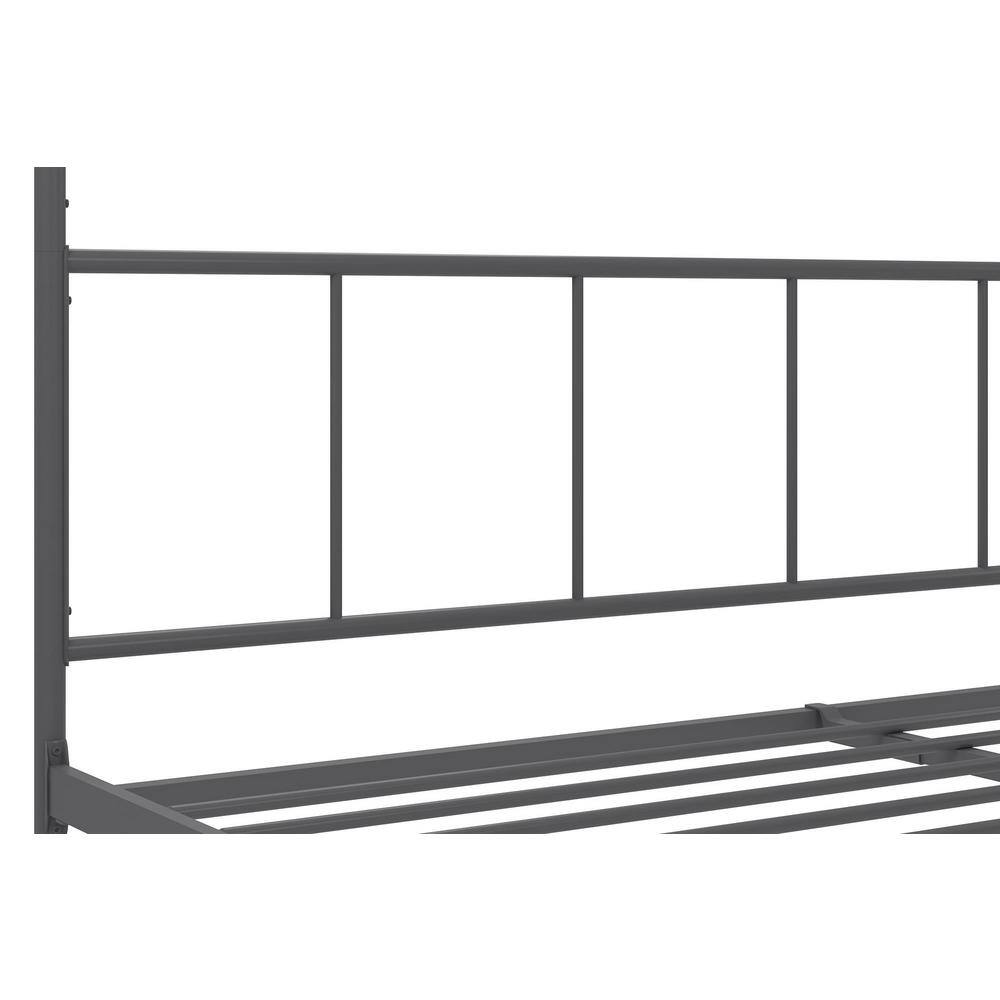 King Size Dark Gray Metal Canopy Platform Bed with Headboard