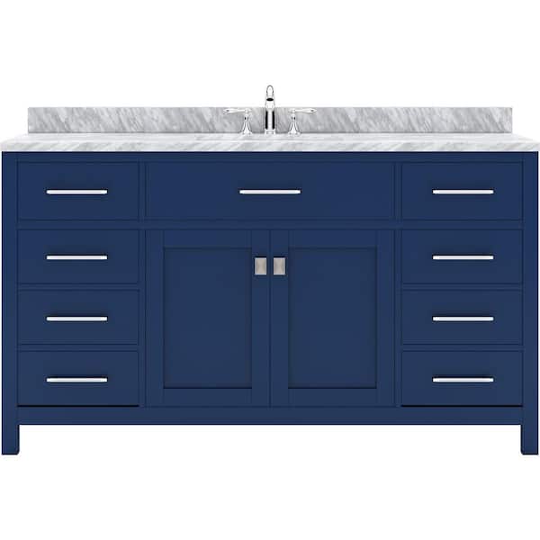 Virtu USA Caroline 60 in. W Bath Vanity in French Blue with White Marble Vanity Top with White Basin