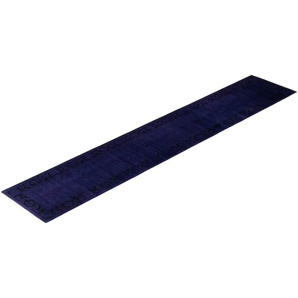 Overdyed Purple 2 ft. x 14 ft. Solid Wool Indoor Runner Rug