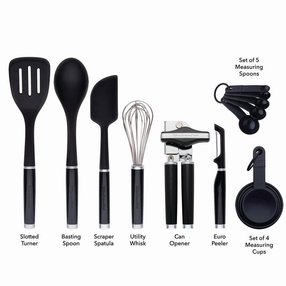 Black Stainless Steel and Plastic 15-Piece Kitchen Tool Set