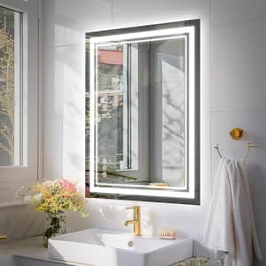 28 in W x 36 in H Rectangular Frameless Wall Mount 3 Colors Dimmable Anti-fog LED Bathroom Vanity Mirror with Memory