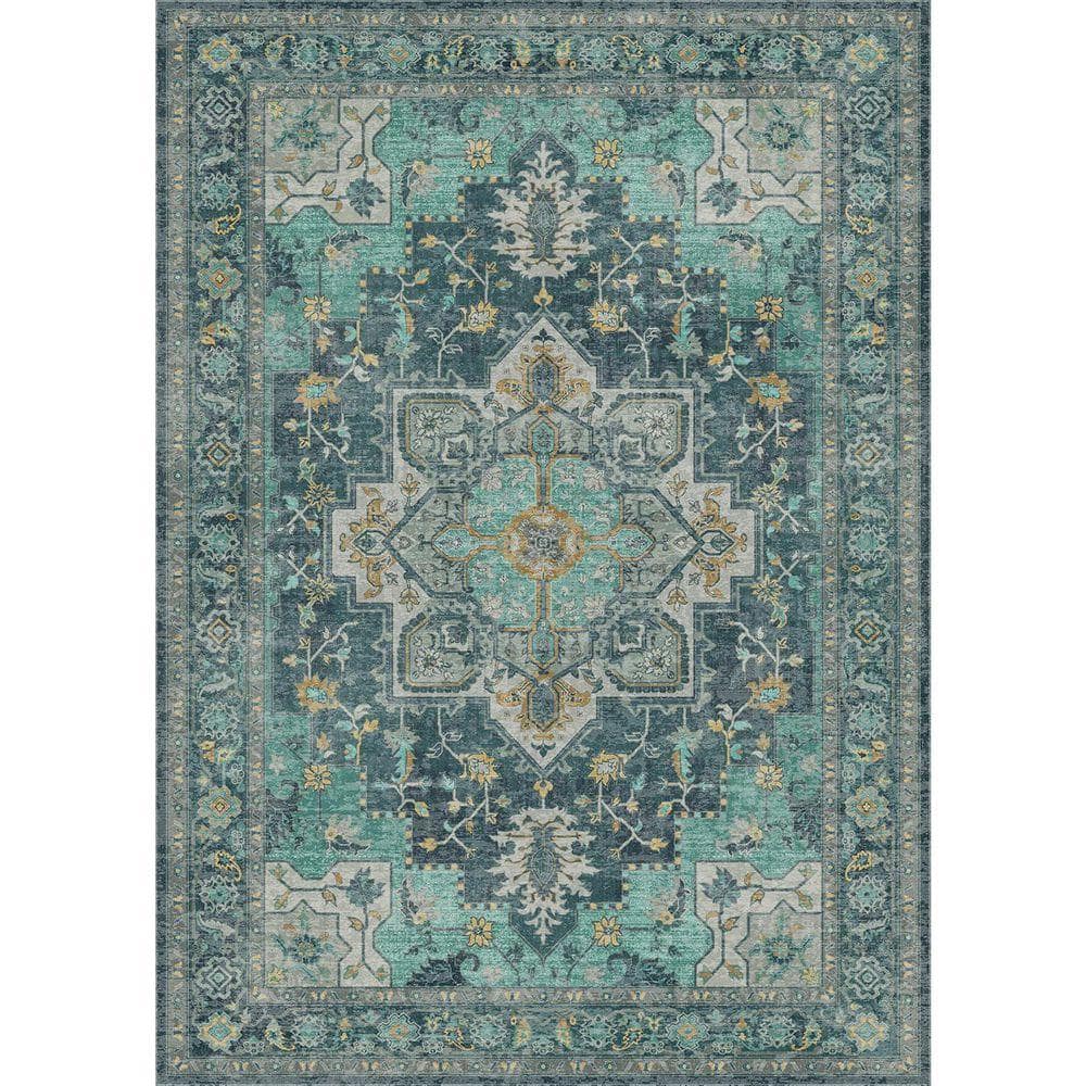 Limlok Medallion Dark Green 5 ft. x 7 ft. Persian Area Rug AR1005