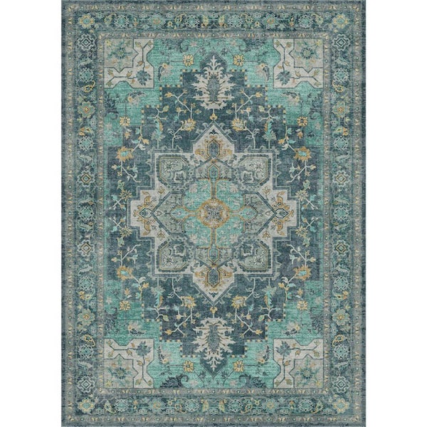 Medallion Dark Green 5 ft. x 7 ft. Persian Area Rug
