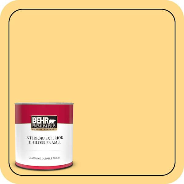 BEHR PREMIUM PLUS 1 qt. #P280-4 Surfboard Yellow Hi-Gloss Enamel Interior/Exterior Paint & Primer