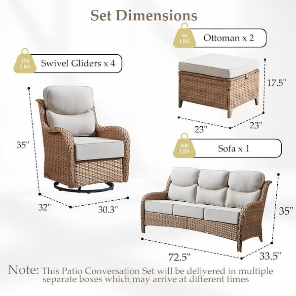 MoonLuxe Yellow Swivel Glider Wicker Patio Conversation Set with Beige Olefin 6 in. Thick Cushions (7-Piece)