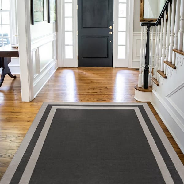 Dark Grey/Cream 3 ft. x 5 ft. Bordered Area Rug